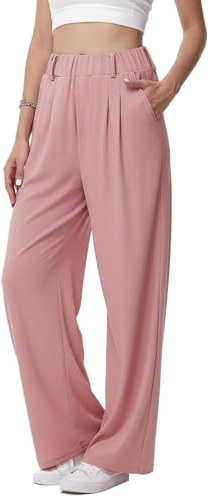 Neteson Pantalons Larges Femme Elegant Pantalon Fluide Palazzo Décontracté Taille Haute à Jambe Large Pantalon Loisirs Travail de Costume Léger avec Poche Droit Pants Longueur