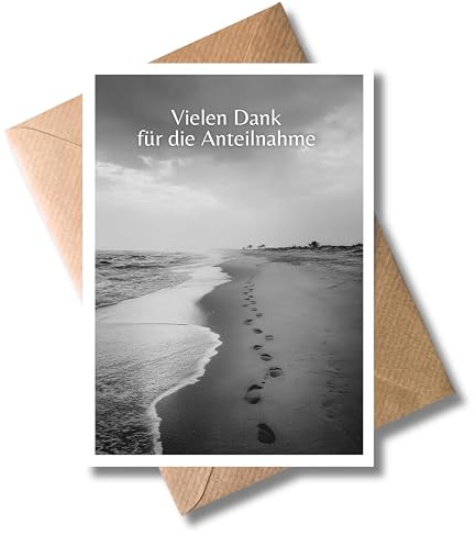 WBdesignz 10er-Set Kondolenzkarten „Vielen Dank für die Anteilnahme“ mit Umschlägen - Trauerkarten mit Strandmotiv - Dankeskarten nach Trauerfall für Trauerfeiern, Beisetzungen und Trost (DIN A6)