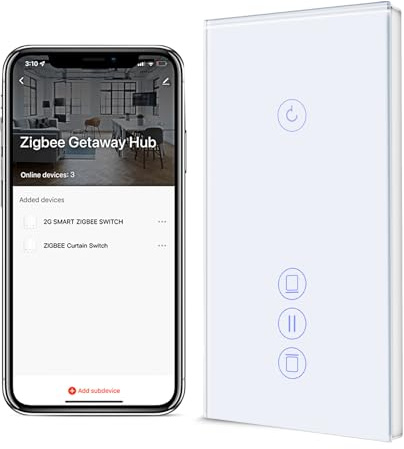 BSEED Alexa Lichtschalter mit Rolladenschalter, Zigbee Rolladensteuerung, 1 Fach 1 Weg Zigbee Touch Schalter kompatibel mit Smart Life/Tuya APP, Alexa und Google Home Zigbee gateway erforderlich Weiß