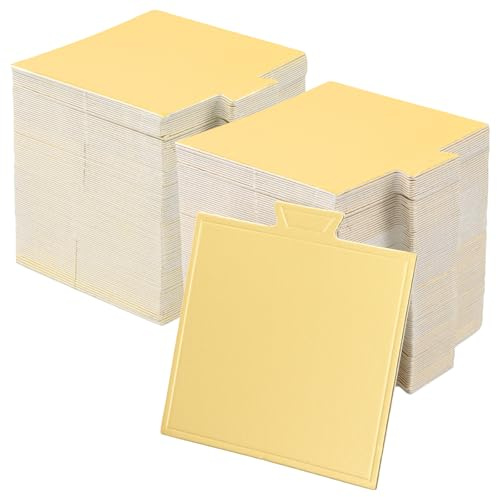 MANCHAP 200 Pcs 90 x 84mm Mini Gold Square Cake Board, 3.5 x 3.3 Inch Small Cake Base Plates for Parties Wedding Birthday
