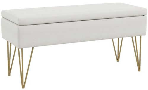 HOMCOM Banco Pie de Cama, Taburete Pie de Cama Tapizado en Lino Sintético con Patas de Acero y Asiento Acolchado, Estilo Moderno, Banco para Dormitorio, Entrada, Pasillo, Crema