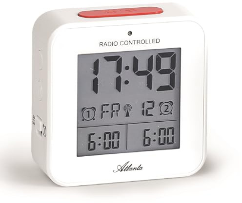 Atlanta Funkwecker Digitalwecker LCD Licht Nachtlicht Snooze Datum Temperatur 2 Weckzeiten Ohne Ticken Weiß - 1880-0