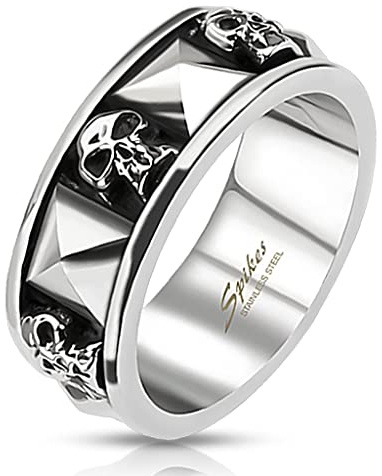 UrbanBijoux Bague pour Homme Acier Pointes têtes de Mort Biker Pyramide Rock Biker