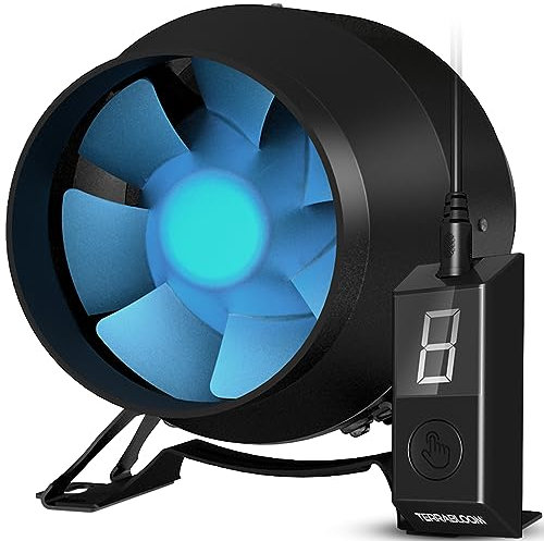TerraBloom ECMF100 Ventilatore da 10,2 cm con motore EC controllato da 0 a 100% con alloggiamento in metallo, risparmio energetico per aumentare ventilazione, riscaldamento, umidità e scarico