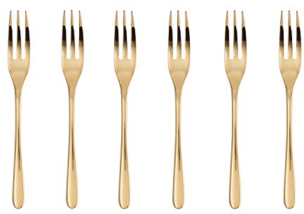 Sambonet - Tasten Set mit 6 Süßgabeln aus Edelstahl, Kuchengabeln PVD-Finish, spülmaschinenfest, gold