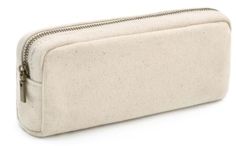 DOBMIT Pencil Pen Case, Canvas Pencil Pouch Big Capacity Pen Bag with Zipper Durable Stationary Storage Bag for Adult Students Officers-White