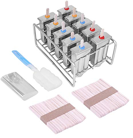 Cafopgrill Acier Inoxydable IIce Lolly Mould, 10 Moules Glace Mould Lolly Popsicle + 100 Pcs Bâton Titulaire(Tête Ronde)