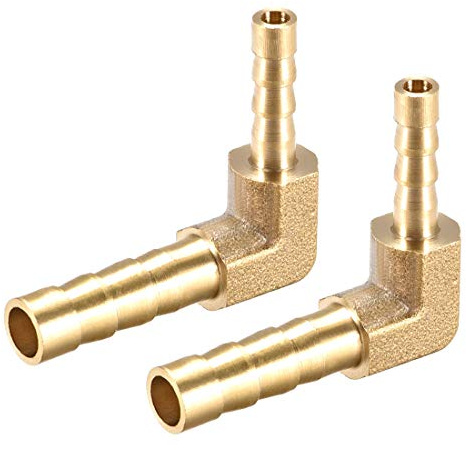 sourcing map 2 Stück Schlauchadapter Anschluss Messing 90 Grad 6mm bis 4mm Widerhaken für Winkelrohrverbinder