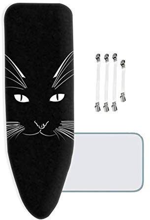 ZJBKX Extra Large Ironing Board Cover Size XL/XXL 100% Cotton Interchangeable Beautiful Ironing Board Cover Suitable for Steam Irons Black Cat 160 x 65 cm