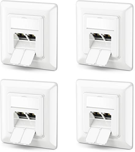 deleyCON CAT6a Netzwerkdose 2x RJ45 Buchse Unterputz, 4 Stück - Weiß | Geschirmt, Unterputz Montage, 10 Gbit Ethernet Netzwerk LAN Dose, Patchkabel, Netzwerkkabel und Verlegekabel