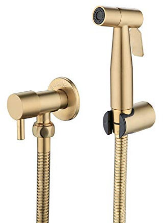 SHUGUANG Bidet Handbrause, Bidet Sprüher WC Kit Gebürstetes Gold Toilette Bad Bidet Set Edelstahl Bidet Wasserhahn Wandmontage Handbrause Bidet Set mit Kaltes Wasser, Schlauch für Badezimmer