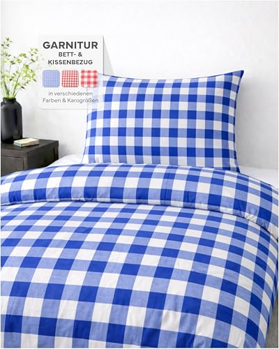 texpot Bettwäsche Landhaus Karo blau kariert Bauern 155x220 cm + 80x80 cm 20 mm Karo