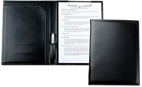 DELMON VARONE - Personalisierbare Klemmbrett Mappe DIN A4 Cambridge Top Grain Leder Schwarz - Organizer Klemmbrettmappe mit Blockklemme, Stiftschlaufe & Steckfächer - Echtleder Mappe mit Stifthalter