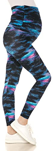 Leggings Depot Women's Maternity Leggings Over The Belly Pregnancy Casual Yoga Tights, Galaxy, M