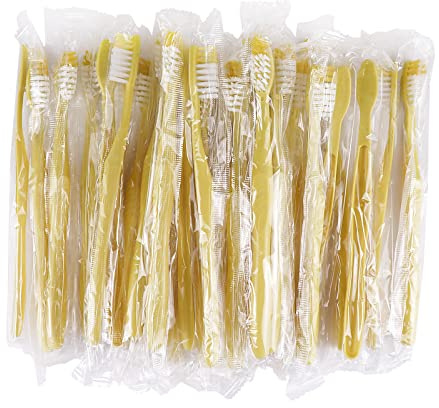Xuezoioy Disposable Toothbrushes with Toothpaste,200 Pack Yellow Hollow Individually Wrapped Disposable Travel Toothbrushes Kit in Bulk for Homeless,Nursing Home,Hotel,Charity