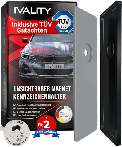 Ivality Magnet Kennzeichenhalter Rahmenlos für 2 Kennzeichen, Unsichtbare Rahmenlose Kennzeichenhalter Magnet für Auto, Wechselkennzeichenhalter Österreich, Straßenzugelassen, TÜV geprüft bis 350 km/h