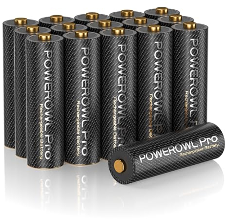 POWEROWL Batterie Ricaricabili AA Goldtop, Pro Batterie AA ad alta capacità 2800 mAh, 1,2V NiMH Pile Ricaricabili AA Pre-caricate, Confezione da 16