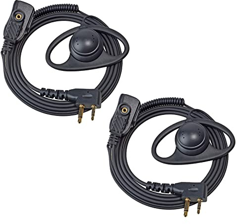 UAYESOK Headset Funkgerät mit PTT Mikrofon, D Form Kopfhörer Walkie Talkie Ohrhörer Security 2 Pin für Midland G9 G7 PRO G8 G9 G5 G6 XT60 XT70 M24 M48 M99 GXT650 Alan39 Alan42 XTR (2 Stück)