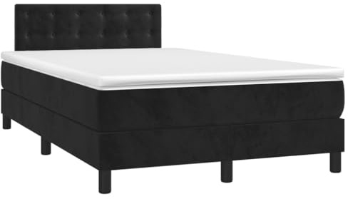 vidaXL Boxspringbett mit Matratze LED Polsterbett Bett Doppelbett Bettgestell Bettrahmen Lattenrost Hotelbett Schlafzimmerbett Schwarz 120x200cm Samt