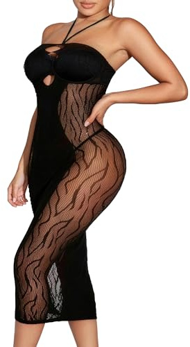 XIUSEMY Vestido de lencería Sexy para Mujer, Cuello Halter, Babydoll, Vestido Ajustado de Peluche, Ropa de Dormir