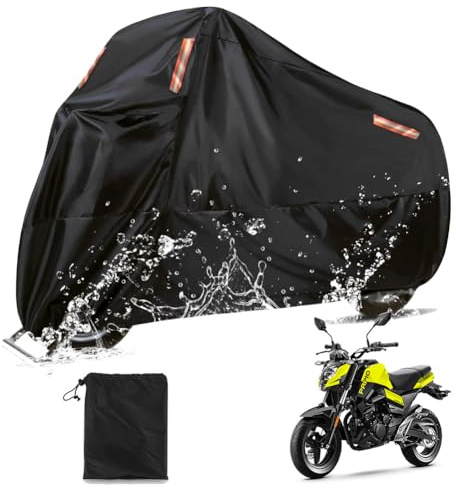 BHIEE Housse de Moto Housse de Protection 190T Imperméable et Résistante Bâche de Protection pour Extérieur de la Moto 265 x 105 x 125 cm - Noir