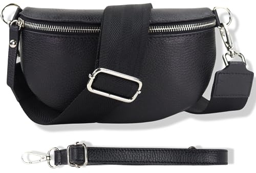 Blade Bauchtasche Damen Echtleder, stylische Gürteltasche Damen mit 2 gemusterten und Leder abnehmbaren & verstellbaren Breiten Gürteln, Crossbody Bag Damen, Hochwertige Brusttasche für Frauen
