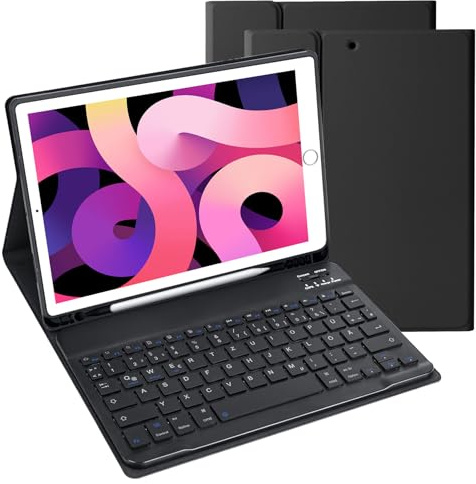 LAMA Bluetooth Tastatur Hülle für 10.2 iPad 2020 (8th Gen)/iPad 2019 (7th Gen), 10.5 iPad Air 2019 (3th Gen)/iPad Pro 2017 Kabellose Tastatur Schützhülle mit Pencil Halter (Deutsche QWERTZ),Schwarz