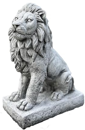 FABRIQ Piccolo giardino leone statuetta sinistra in pietra, resistente alle intemperie, resistente al gelo, per esterni, in ghisa massiccia, 36 cm, 11 kg, nero