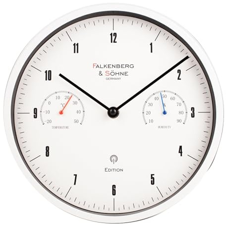 Falkenberg & Söhne Funkwanduhr 25 cm Geräuschlos kein Ticken Wanduhr Thermometer Hygrometer (4-MV2622-3)