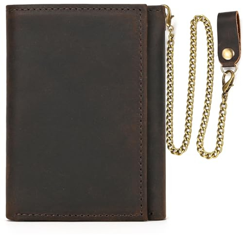 newsbirds Portefeuille Biker Homme en Cuir de Vachette véritable avec chaîne en métal, Petit Portefeuille pour Homme et Porte-Cartes Poche en espece Classique Porte Feuille, 6006 Marron foncé