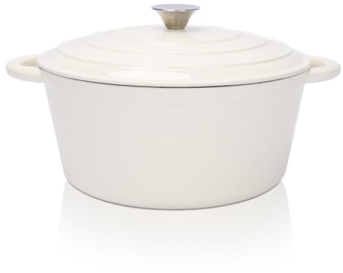 Uniflasy Pentola da forno olandese in ghisa con coperchio, forno olandese in ghisa smaltata da 6 litri con grandi doppi manici, pentola per il pane, per cuocere il pane a lievitazione naturale, forno