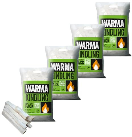 4 x Carry Bags Warma Premium Kindling Tinder Dry Wood Burning Easy to Light - For Starting Open Fires Log Burners Stoves Fire Pits Chimenea Camping Festival Outdoor Holiday Garden Barbecue BBQ