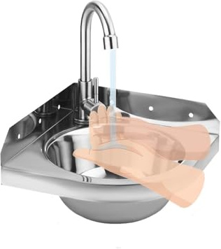 ZWQOZ Lavello A Parete in Acciaio Inossidabile,Lavello Commerciale for Lavamani con Rubinetto Acqua Calda e Fredda,Lavello Piccolo ad Angolo,Lavabo Triangolare,per Cucina Camper Bagno Luoghi Pubblici