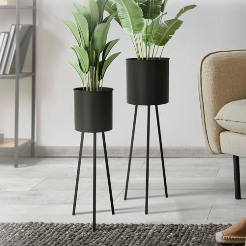ML-Design Set di 2 Portafiori Nero 22x22,5x66 cm 23x26x79 cm in Acciaio Struttura in Metallo Porta Piante Porta Vasi da Fiori 2 Pezzi Supporti Fioriera Decorazione Fioriere da Interno Esterno
