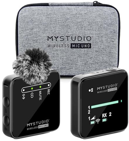 MyStudio Wireless MIC UNO • Mikrofon-Set mit Lavalier-Ansteckmikrofon • Schnurlos • Kompatibel mit Smartphones und Kameras • Hartschalen-Tasche im Lieferumfang