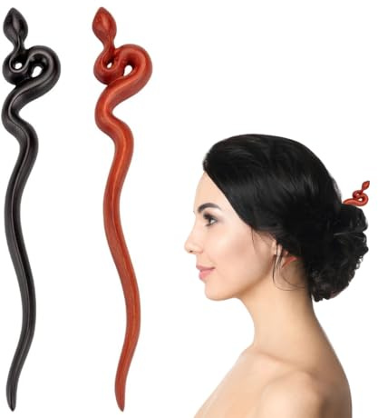 PLIGREAT 2 pz bastoncini di capelli di serpente in legno, perni per capelli in legno naturale antichi perni per capelli neri cinesi fatti a mano accessori per capelli retrò