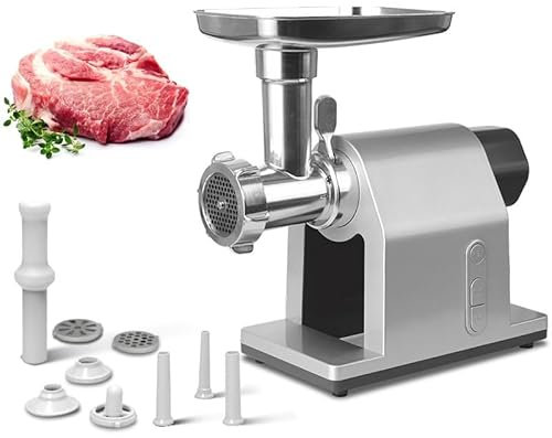 OFNHJK Picadora de Carne eléctrica, picadora de Carne y embutidora de Salchichas de Acero Inoxidable de 2000 W, máquina picadora de Alimentos, 3 Placas de Corte Diferentes, función inversa