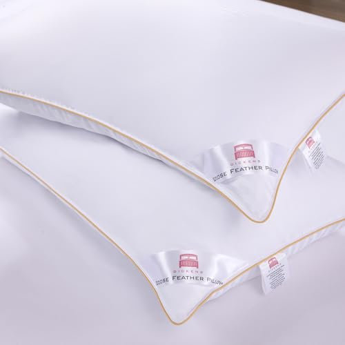 LUXTROUS 2 Pack Goose Feather Pillows - Goose Down Pillow with Downproof Dual Layer Cover, 100% Cotton Shell Luxury Pillows - Soft Quality 85% Goose Feather 15% Goose Down (50cm x 74cm)