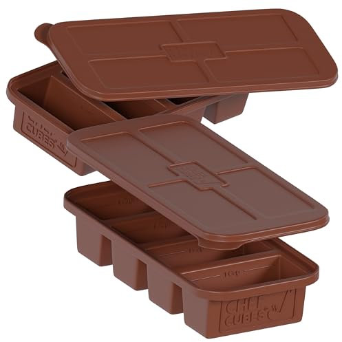 CHEF CUBES Recipiente almacenamiento bandeja de congelación de silicona con 4 compartimentos para congelar comida. Organizador para congelador extragrande para porciones perfectas (Terracota)