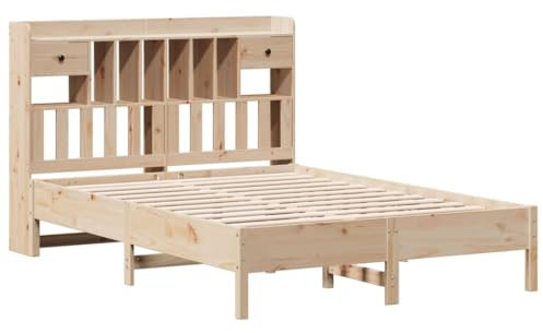 vidaXL Massivholzbett, Bett Kopfteil mit Bücherregal ohne Matratze, Bettgestell mit Lattenrost, Holzbett Doppelbett für Schlafzimmer, 150x200cm Kiefer