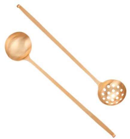 Alipis 2pcs Extra Long Handle Brass Spoon Colander for Hot Pot Cooking Practical Strainer Scoops Useful Kitchen Utensils