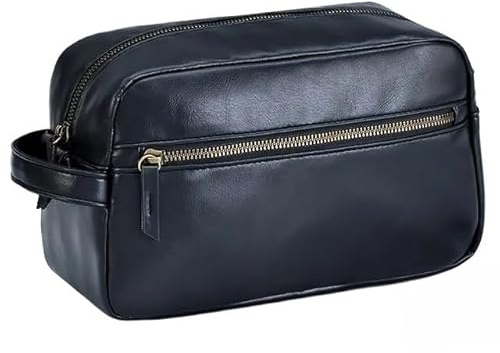 Makeup Bag Männer Reise Waschen Kulturbeutel wasserdichte PU Leder Bad Rasieren Werkzeuge Organizer Tasche Make-Up Tasche Frauen Kosmetik Tasche Make Up Bag(Noir)