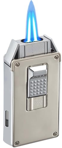Metallfeuerzeuge, Winddichte, Gasfeuerzeuge, Anzünder, aufblasbare Gasfeuerzeuge, Jet-Feuerzeuge für Kerzen, Küchen, Camping, Kamine, Männergeschenke (Butangasfrei) (Mechanische Doppelflamme)