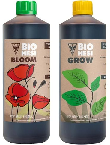 Hesi Bio Grow + Bio Bloom 1 L | Flüssiger, biologischer NPK-Dünger auf pflanzlicher Basis | Grow-Dünger