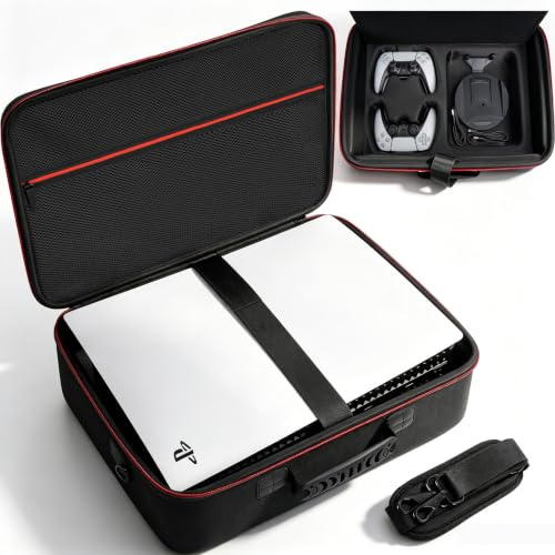 GMAK Hard Shell Carrying Case for PS5, Protective Case Travel Bags Compatible with Playstation 5, DualSense Controllers, Base, Cords and Other Accessories, EVA Storage Bag with Shoulder for PS5, Black