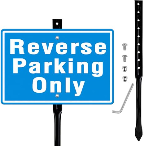 SINMAO Reverse Parking Only Sign with Post Metal Safety Sign 30x20cm, Height 45cm Reflective for Outdoor Waterpoof UV Protetive x1pcs