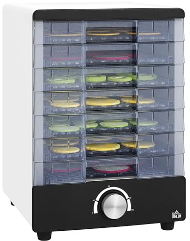 HOMCOM Food Dehydrator with 7 Trays, 350W Food Dryer Machine with Adjustable Temperature, for Drying Fruit, Meat, Vegetable, Jerky and Pet Treat, White