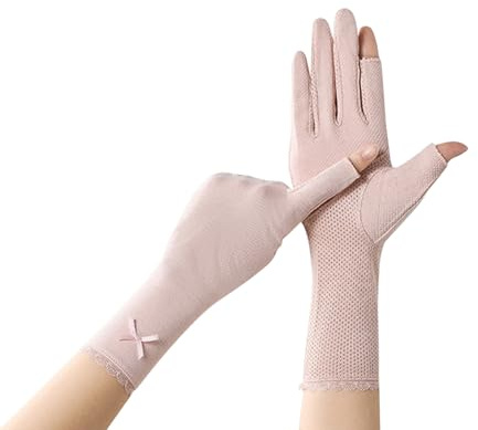 CHENGZI Sun Gloves Medium Length Sunblock Gloves Women Driving Cycling Touch Screen UV Protection Gloves (Pink)
