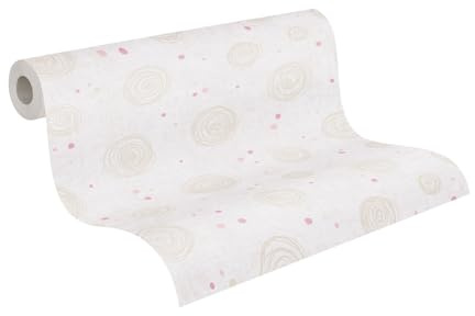 A.S. Création Kinderzimmer-Tapete Lilly & Luis - Strapazierfähige Vliestapete in Kreise-Optik - 10,05 m x 0,53 m - Beige, Creme, Rosa - Made in Germany – 771393