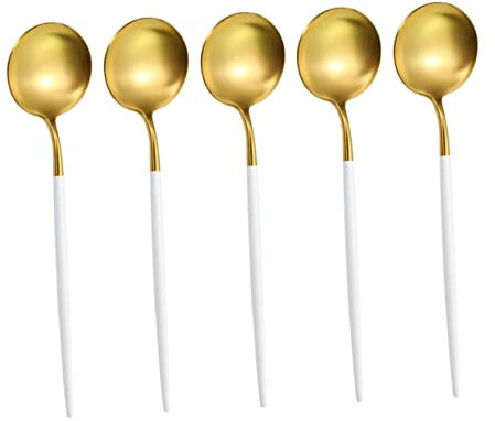 Cabilock Lot De 5 Cuillères Rondes En Acier Inoxydable – Cuillères De Cuisine Avec Manche Confortable – Multi-usage Pour Soupe Et Porridge